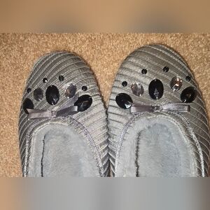 Elegant Gray Women's Slippers with Gem Accents